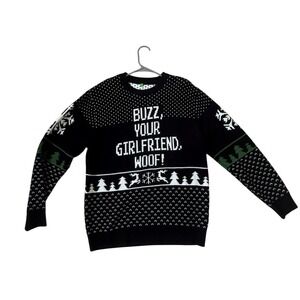 Home Alone Buzz Your Girlfriend Woof Ugly Christmas Sweater Mens Black Knit XL